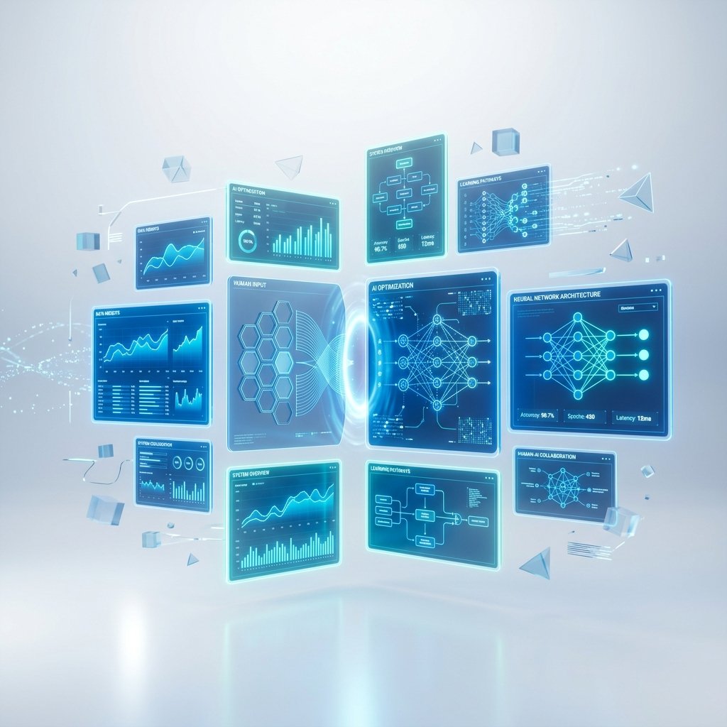 Executive team collaborating with AI holographic dashboards